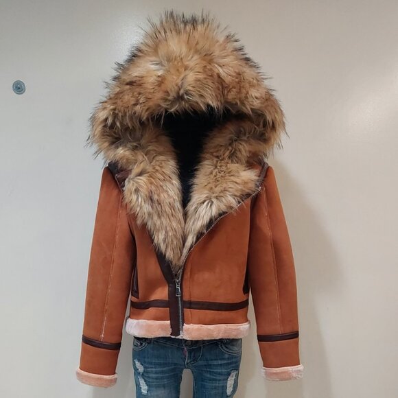 💋STUNNING!💋 FIERCE "Eskimo" Suede & Faux Silver Fox Fur Jacket in Burnt Umber - Picture 9 of 16